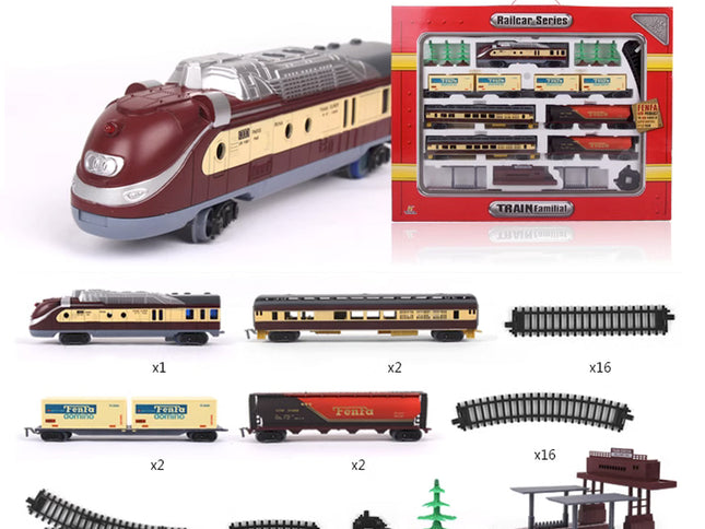 Electric Modern Toy Train Set Vehicle Rail Track Carriages With sound and lighting Kids