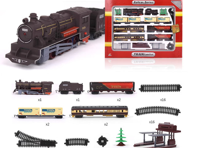 Electric Classic Toy Train Set Vehicle Rail Track Carriages Kids