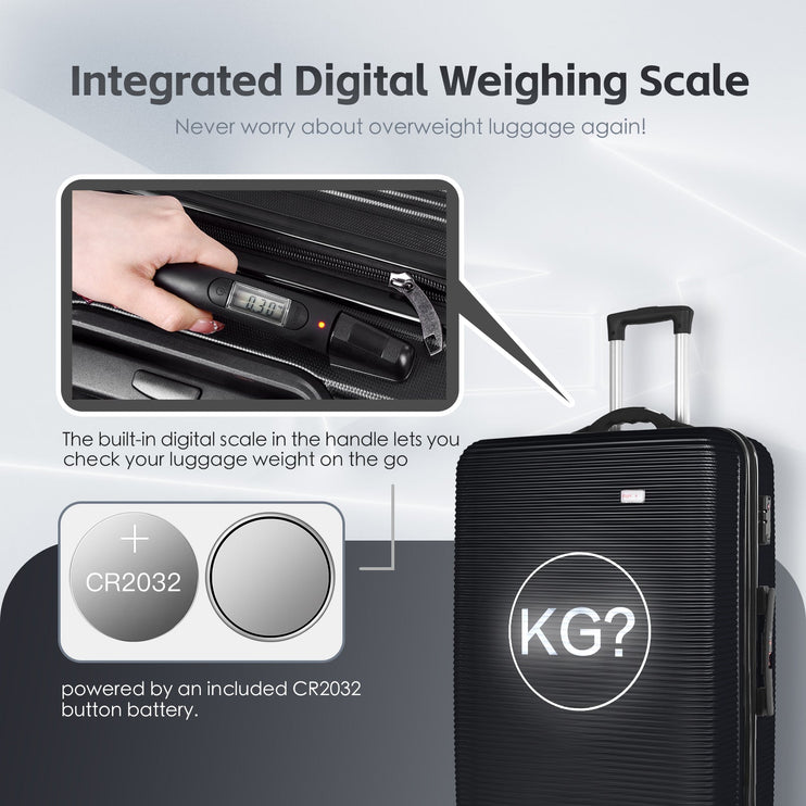 3-Piece Digital Luggage Set (20‚Äö√Ñ√∂‚àö√ë‚Äö√¢‚Ä¢/24‚Äö√Ñ√∂‚àö√ë‚Äö√¢‚Ä¢/28‚Äö√Ñ√∂‚àö√ë‚Äö√¢‚Ä¢) with Weighing Scale & USB Charging ‚Äö√Ñ√∂‚àö√ë‚àö¬® Black
