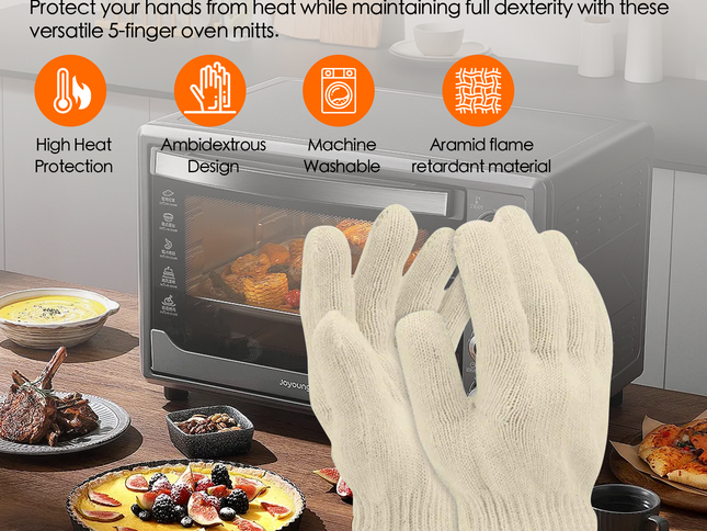1 Pair 5 Finger Oven Mitt BBQ Grill Gloves