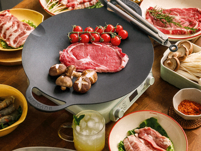 BUYDEEM Grill Pan Nonstick 36cm Round BBQ Griddle Indoor or Outdoor Cooking