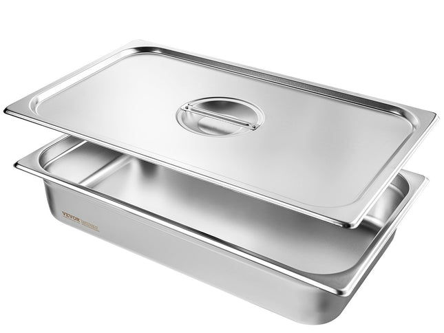 VEVOR 4 Pack Hotel Pans, Full Size Anti-Jam Steam Pan with Lid, 0.8mm Thick Stainless Steel Steam Table Pan, 4-Inch Deep Commercial Table Pan, Catering Storage Food Pan, for Industrial & Scientific