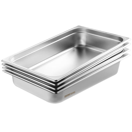 VEVOR 4 Pack Hotel Pans, Full Size Anti-Jam Steam Pan with Lid, 0.8mm Thick Stainless Steel Steam Table Pan, 4-Inch Deep Commercial Table Pan, Catering Storage Food Pan, for Industrial & Scientific