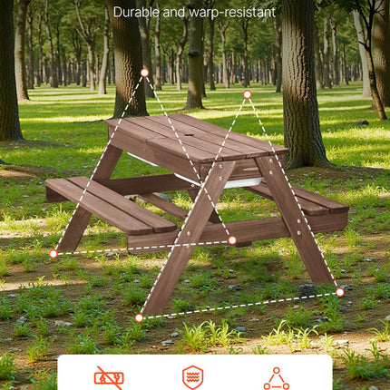 VEVOR Picnic Table Wooden Tables and Bench Set Umbrella Garden Indoor Outdoor