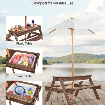 VEVOR Picnic Table Wooden Tables and Bench Set Umbrella Garden Indoor Outdoor