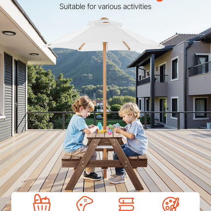 VEVOR Picnic Table Wooden Tables and Bench Set Umbrella Garden Indoor Outdoor