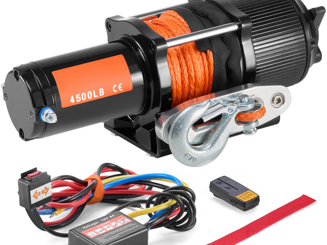 Electric Winch ATV UTV 2041 kg Synthetic Rope Waterproof Remote Control