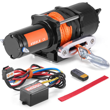 Electric Winch ATV UTV 2041 kg Synthetic Rope Waterproof Remote Control