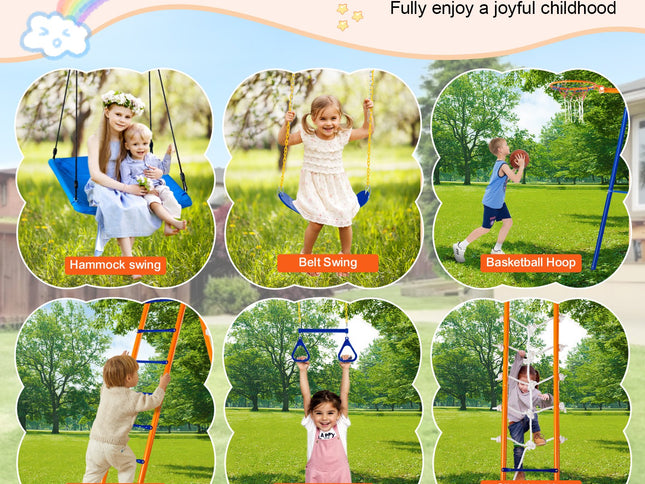 VEVOR Swing Sets for Backyard 6 in 1 Swing Set 440lbs Capacity Metal Swingset