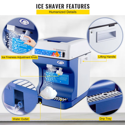 VEVOR Ice Shaver 265LBS/Hour Snow Cone Frozen Ice Shaving Slushie Dessert Maker Stainless Steel Food Grade for Kitchen Home Bars