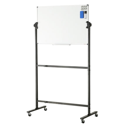 VEVOR 91.5x61cm Rolling Magnetic Whiteboard, Double-sided Mobile Whiteboard, Adjustable Height Dry Erase Board with Wheels, 1 Magnetic Erase & 3 Dry Erase Markers & Movable Tray Office, School