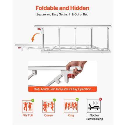 Foldable Metal Bed Assist Rail with Fixing Strap ‚Äì 122cm, Adjustable Height, Fits King, Queen, Full & Twin