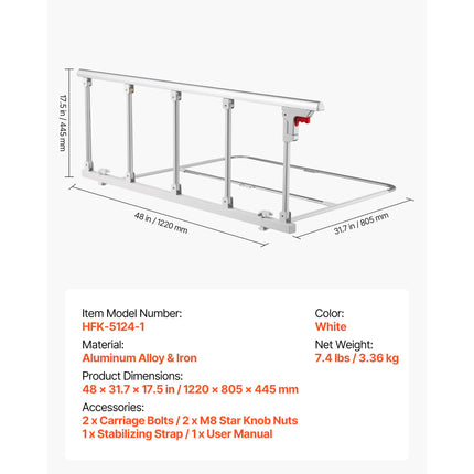 Foldable Metal Bed Assist Rail with Fixing Strap ‚Äì 122cm, Adjustable Height, Fits King, Queen, Full & Twin