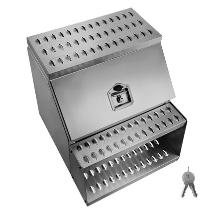 Semi-Truck Step Tool Box, 610 x 695 x 645 mm Heavy Duty Aluminum Toolbox Side Mount, Waterproof Side Storage Saddle Step Box with T-Handle Lock & Keys for Semi Trucks, Flatbed Trailers