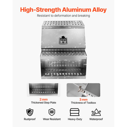 Semi-Truck Step Tool Box, 610 x 695 x 645 mm Heavy Duty Aluminum Toolbox Side Mount, Waterproof Side Storage Saddle Step Box with T-Handle Lock & Keys for Semi Trucks, Flatbed Trailers