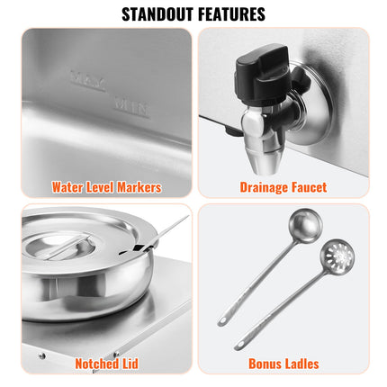 VEVOR Electric Soup Warmer, Three 7.4QT Stainless Steel Round Pot, 1200W Commercial Food Warmer, 30 - 85‚ÑÉ Adjustable Temp, Bain Marie with Anti-Dry Burn and Reset Button, for Restaurant, Buffet