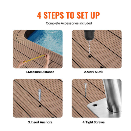 Pool Handrail 2 PCS 48x36in Stainless Steel with Base Plate for Spas