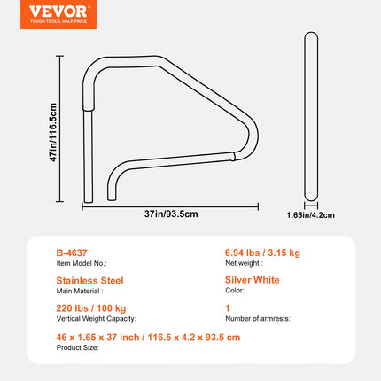VEVOR Pool Handrail 46 x 37 inch Stainless Steel (Pre-built) for Indoor/Outdoor