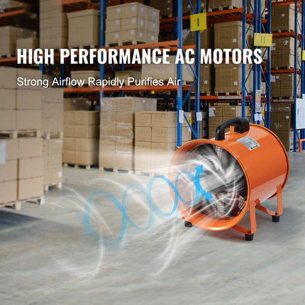 Portable Ventilator, 304.8mm/12inch Heavy Duty Cylinder Fan with 10m Duct Hose, 367W Strong Shop Exhaust Blower 2574CFM, Industrial Utility Blower for Sucking Dust, Smoke, Smoke Home/Workplace