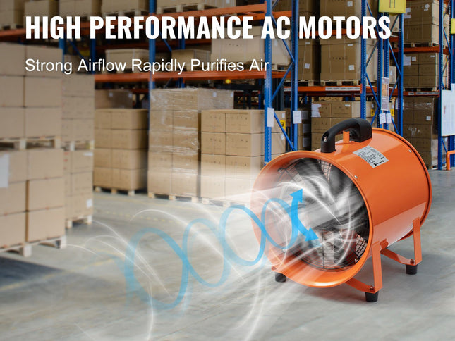 Portable Ventilator, 304.8mm/12inch Heavy Duty Cylinder Fan with 10m Duct Hose, 367W Strong Shop Exhaust Blower 2574CFM, Industrial Utility Blower for Sucking Dust, Smoke, Smoke Home/Workplace