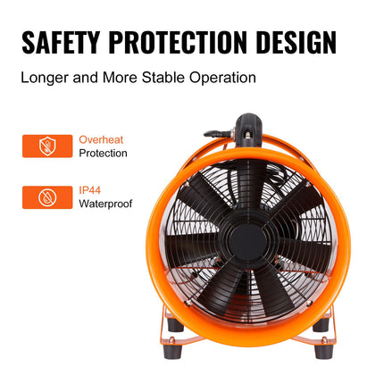 Portable Ventilator, 304.8mm/12inch Heavy Duty Cylinder Fan with 10m Duct Hose, 367W Strong Shop Exhaust Blower 2574CFM, Industrial Utility Blower for Sucking Dust, Smoke, Smoke Home/Workplace