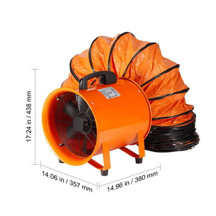 Portable Ventilator, 304.8mm/12inch Heavy Duty Cylinder Fan with 10m Duct Hose, 367W Strong Shop Exhaust Blower 2574CFM, Industrial Utility Blower for Sucking Dust, Smoke, Smoke Home/Workplace