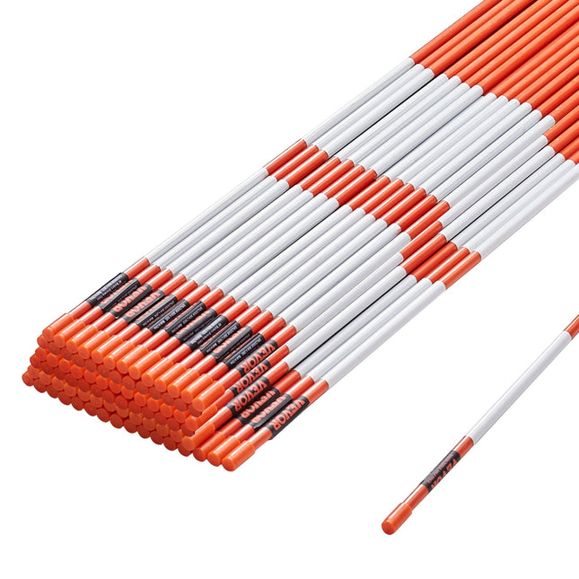 VEVOR Driveway Markers, 100PCS 121.5cm, 0.78cm Diameter, Orange Fiberglass Poles Snow Stakes with Reflective Tape, 30cm Steel Drill Bit & Protection Gloves for Parking Lots, Walkways Easy Visibility