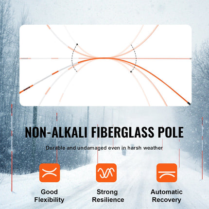 VEVOR Driveway Markers, 100PCS 121.5cm, 0.78cm Diameter, Orange Fiberglass Poles Snow Stakes with Reflective Tape, 30cm Steel Drill Bit & Protection Gloves for Parking Lots, Walkways Easy Visibility