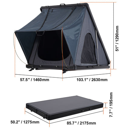 Rooftop Tent Hard Shell 2-3 Person Waterproof for Jeep SUV Truck w/ Ladder