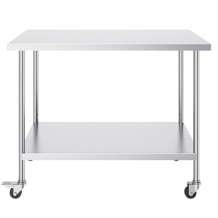 Stainless Steel Work Table 30 x 60 x 38 Inch, with 4 Wheels, 3 Adjustable Height Levels, Heavy Duty Food Prep Worktable for Commercial Kitchen Restaurant, Silver
