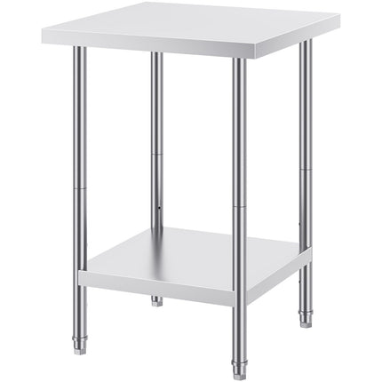 Stainless Steel Prep Table, 24 x 24 x 34 Inch, Heavy Duty Metal Worktable with 3 Adjustable Height Levels, Commercial Workstation for Kitchen Garage Restaurant Backyard