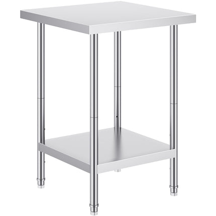 Stainless Steel Prep Table, 24 x 24 x 34 Inch, Heavy Duty Metal Worktable with 3 Adjustable Height Levels, Commercial Workstation for Kitchen Garage Restaurant Backyard