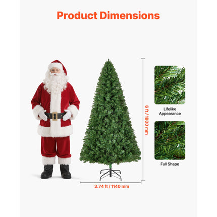 Christmas Tree, 1.8m Artificial Xmas Tree, Full Holiday Decor Trees with 1250 Branch Tips & Sturdy Metal Base for Home Party Office Decoration