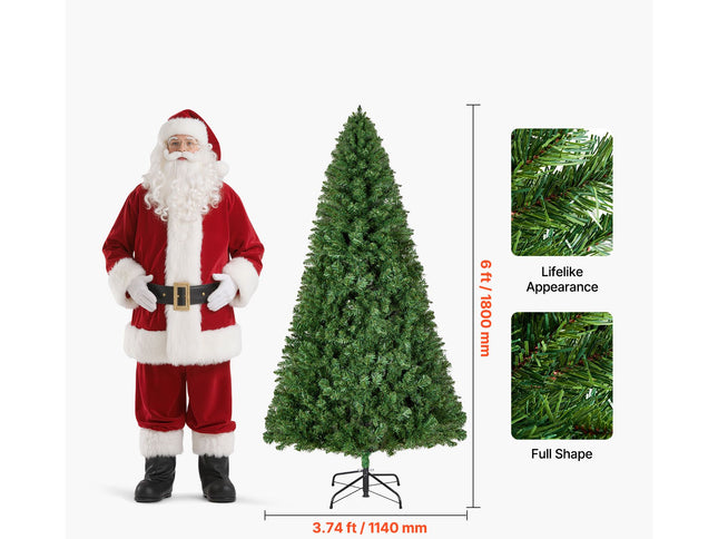 Christmas Tree, 1.8m Artificial Xmas Tree, Full Holiday Decor Trees with 1250 Branch Tips & Sturdy Metal Base for Home Party Office Decoration