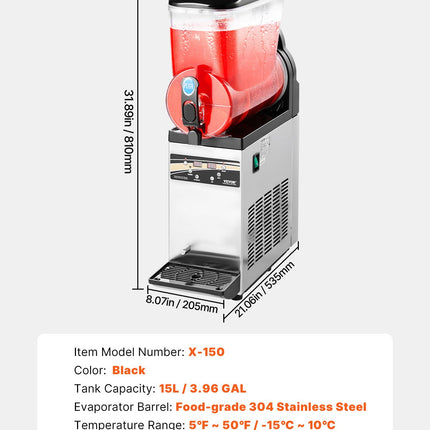 VEVOR Commercial Slushy Machine 15L Margarita Smoothie Frozen Drink Maker