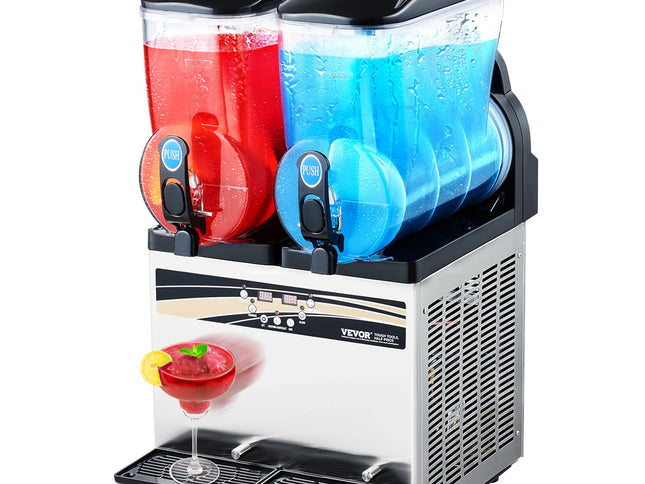VEVOR Commercial Frozen Drink Maker, 15Lx2 Double Tank Slushy Machine, 120 Cups Stainless Steel Margarita Smoothie Frozen Drink Machine, Slushie Maker for Home Party Restaurants Cafe Bars