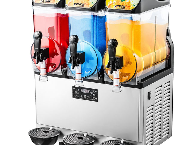 VEVOR Commercial Frozen Drink Maker, 15Lx3 Triple Tank Slushy Machine, 180 Cups Stainless Steel Margarita Smoothie Frozen Drink Machine, Slushie Maker for Home Party Restaurants Cafe Bars