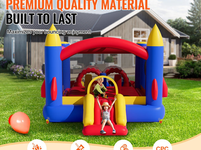 VEVOR Inflatable Bounce House, Outdoor High Quality Playhouse Trampoline, Jumping Bouncer with Blower, Slide, and Storage Bag, Family Backyard Bouncy Castle, for Kid Ages 3_8 Years, 4.0x2.4x2.4m