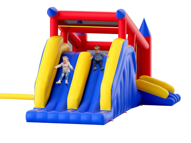 VEVOR Inflatable Bounce House, Outdoor High Quality Playhouse Trampoline, Jumping Bouncer with Blower, Slide, and Storage Bag, Family Backyard Bouncy Castle, for Kid Ages 3_8 Years, 4.6x2.6x2.3m