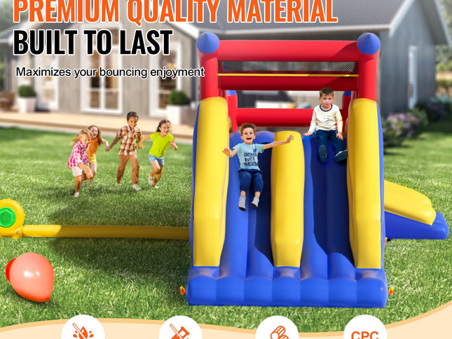 VEVOR Inflatable Bounce House, Outdoor High Quality Playhouse Trampoline, Jumping Bouncer with Blower, Slide, and Storage Bag, Family Backyard Bouncy Castle, for Kid Ages 3_8 Years, 4.6x2.6x2.3m