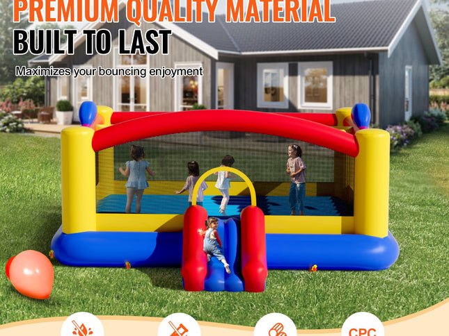 VEVOR Inflatable Bounce House, Outdoor High Quality Playhouse Trampoline, Jumping Bouncer with Blower, Slide, and Storage Bag, Family Backyard Bouncy Castle, for Kid Ages 3_10 Years, 4.5x4.4x2m