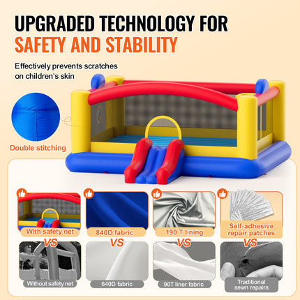 VEVOR Inflatable Bounce House, Outdoor High Quality Playhouse Trampoline, Jumping Bouncer with Blower, Slide, and Storage Bag, Family Backyard Bouncy Castle, for Kid Ages 3_10 Years, 4.5x4.4x2m