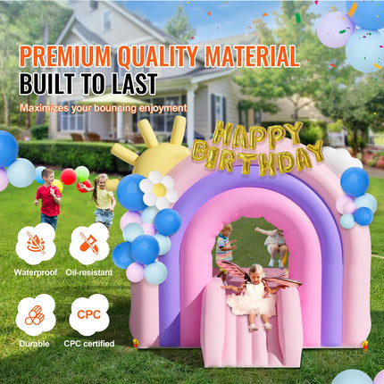 Inflatable Bounce House, Indoor Outdoor Playhouse Trampoline, Kid Jumping Bouncer with Blower, Slide, Storage Bag, Family Backyard Bouncy Castle, for Girls Boys Ages 3_8 Years, 2.8x2.3x2.3m