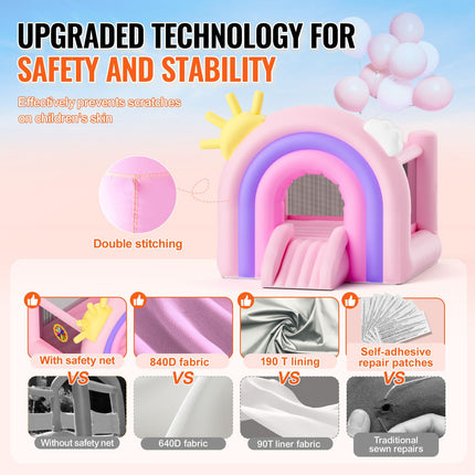 Inflatable Bounce House, Indoor Outdoor Playhouse Trampoline, Kid Jumping Bouncer with Blower, Slide, Storage Bag, Family Backyard Bouncy Castle, for Girls Boys Ages 3_8 Years, 2.8x2.3x2.3m