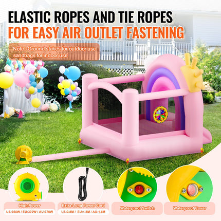 Inflatable Bounce House, Indoor Outdoor Playhouse Trampoline, Kid Jumping Bouncer with Blower, Slide, Storage Bag, Family Backyard Bouncy Castle, for Girls Boys Ages 3_8 Years, 2.8x2.3x2.3m