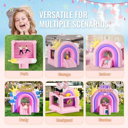 Inflatable Bounce House, Indoor Outdoor Playhouse Trampoline, Kid Jumping Bouncer with Blower, Slide, Storage Bag, Family Backyard Bouncy Castle, for Girls Boys Ages 3_8 Years, 2.8x2.3x2.3m