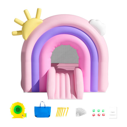 Inflatable Bounce House, Indoor Outdoor Playhouse Trampoline, Kid Jumping Bouncer with Blower, Slide, Storage Bag, Family Backyard Bouncy Castle, for Girls Boys Ages 3_8 Years, 2.8x2.3x2.3m
