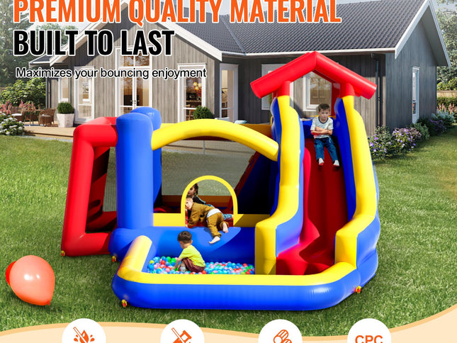 VEVOR Inflatable Bounce House, Outdoor High Quality Playhouse Trampoline, Jumping Bouncer with Blower, Slide, and Storage Bag, Family Backyard Bouncy Castle, for Kid Ages 3_8 Years, 3.3x3x2.3m