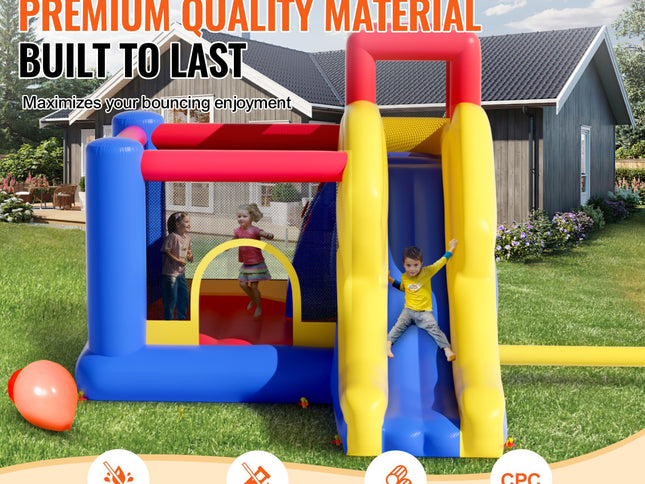 VEVOR Inflatable Bounce House, Outdoor High Quality Playhouse Trampoline, Jumping Bouncer with Blower, Slide, and Storage Bag, Family Backyard Bouncy Castle, for Kid Ages 3_8 Years, 3.4x2.6x2.3m