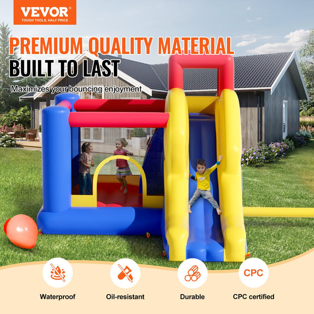 VEVOR Inflatable Bounce House, Outdoor High Quality Playhouse Trampoline, Jumping Bouncer with Blower, Slide, and Storage Bag, Family Backyard Bouncy Castle, for Kid Ages 3_8 Years, 3.4x2.6x2.3m